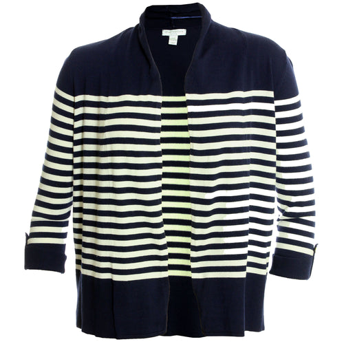 Charter Club Blue & White Striped 3/4 Sleeve Cardigan Sweater