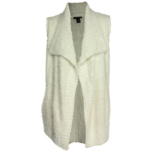 Style & Co Ivory Sleeveless Fluffy Open Front Sweater Vest