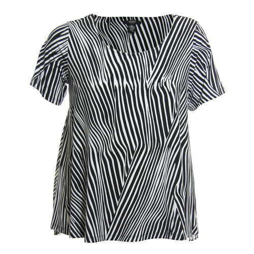 Alfani Black & White Animal Print Short Sleeve Chiffon Back Knit Top Shirt