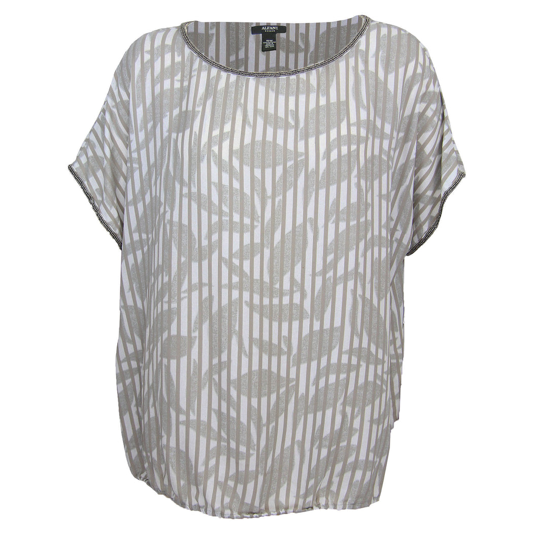 Alfani Multi Color Print Short Sleeve Beaded Blouse