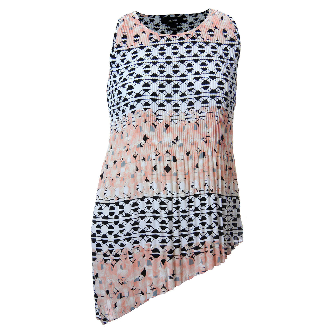 Alfani Multi Color Print Sleeveless Asymmetric Hem Pleated Blouse