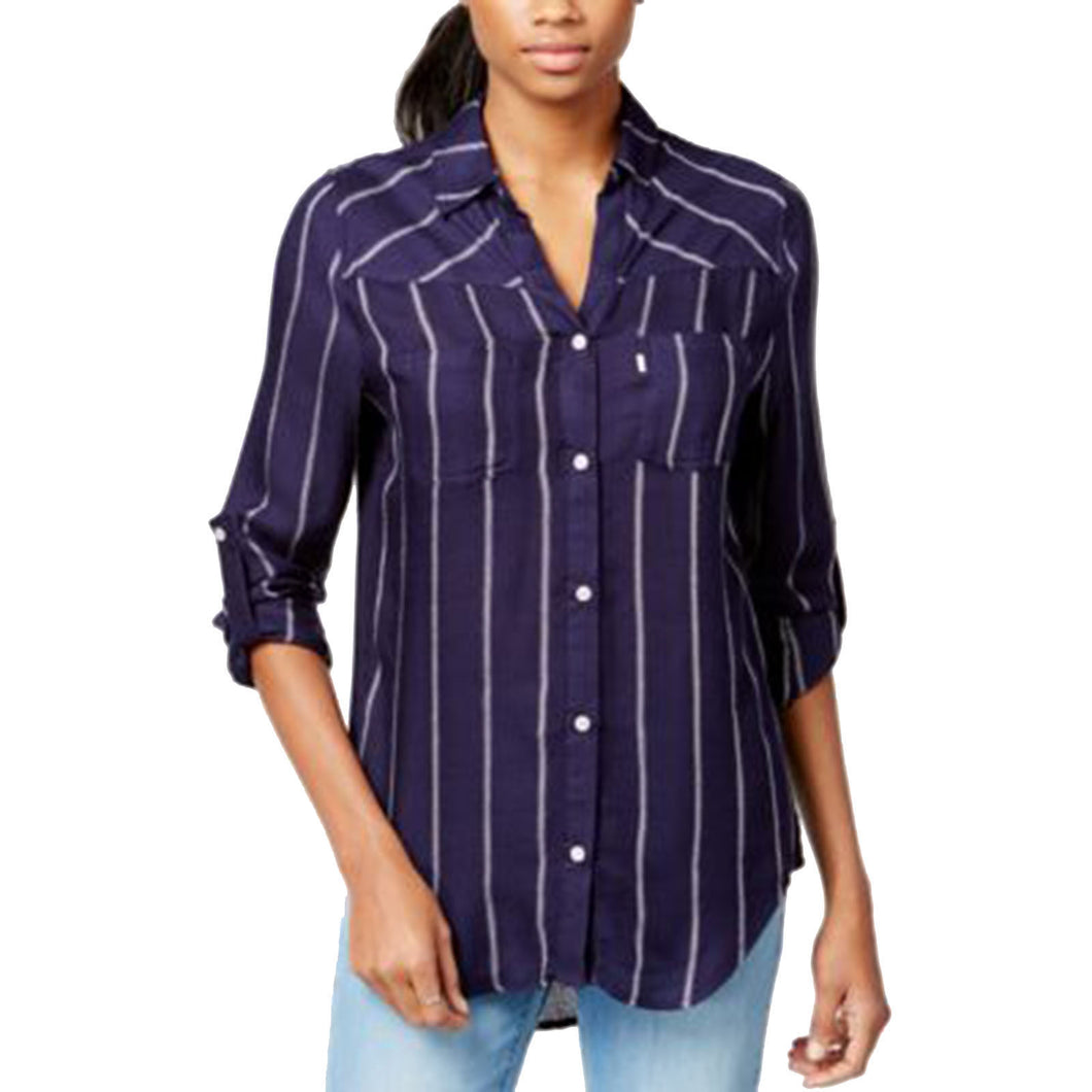 Levi's Blue Striped Roll-Tab Sleeve Button Down Shirt