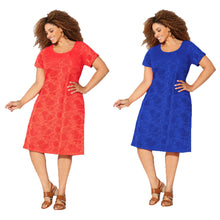 Avenue Blue or Coral Short Sleeve Scoop Neck Crochet Sheath Dress