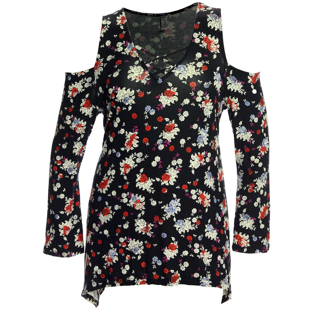 American Rag Multi Color Floral Long Sleeve Cold Shoulder Shirt