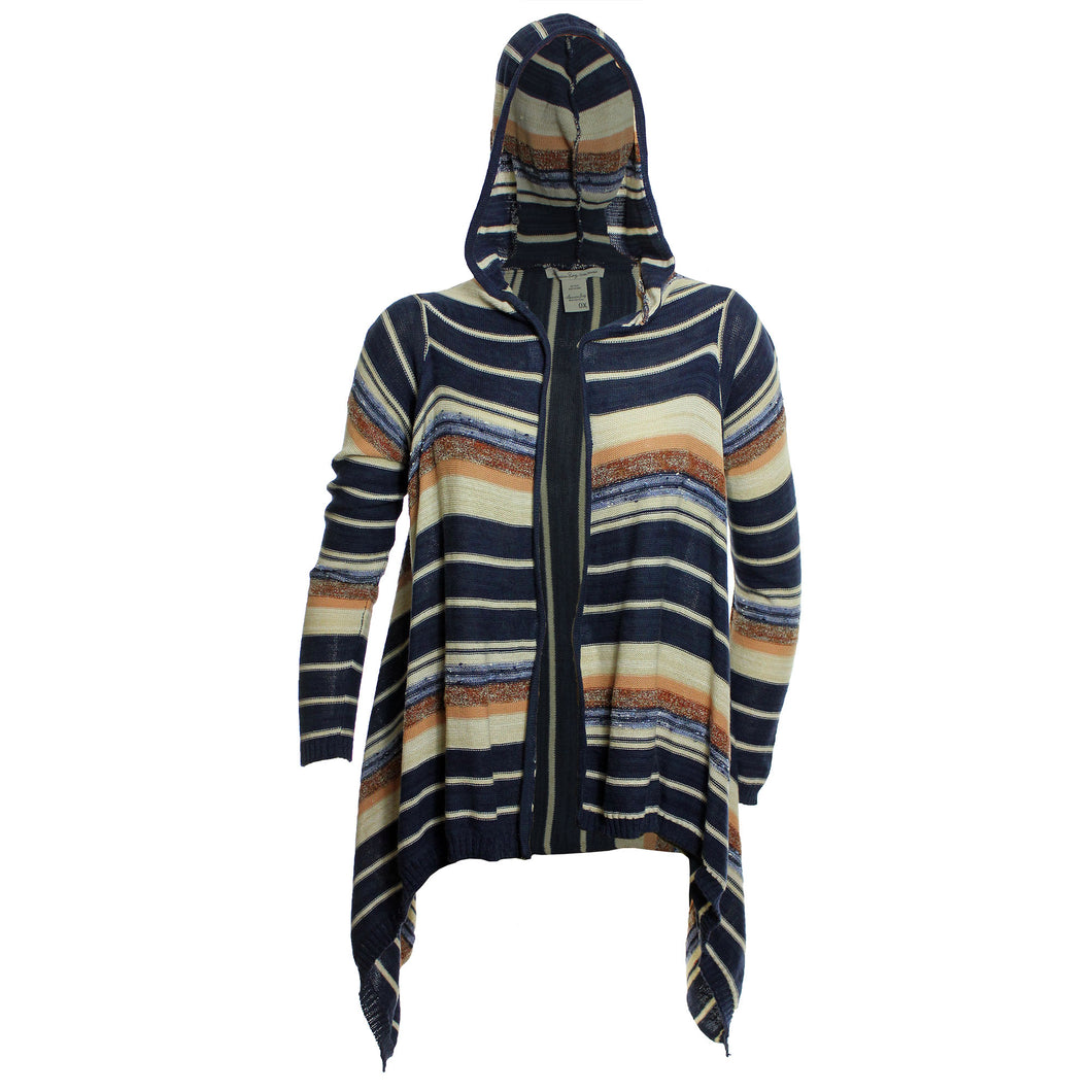American Rag Multi Color Striped Long Sleeve Hooded Shark Bite Cardigan Sweater