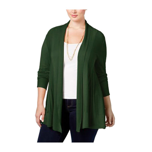 NY Collection Green Long Sleeve Open Front Textured Cardigan Sweater Plus Size
