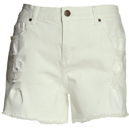 City Chic White Denim Distressed Jean Shorts