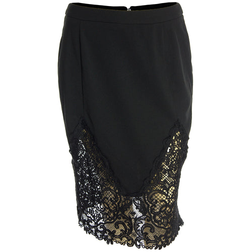 City Chic Black Lace Inset Straight Pencil Skirt