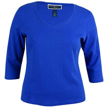 Karen Scott Blue 3/4 Sleeve Cotton Knit Shirt Plus Size
