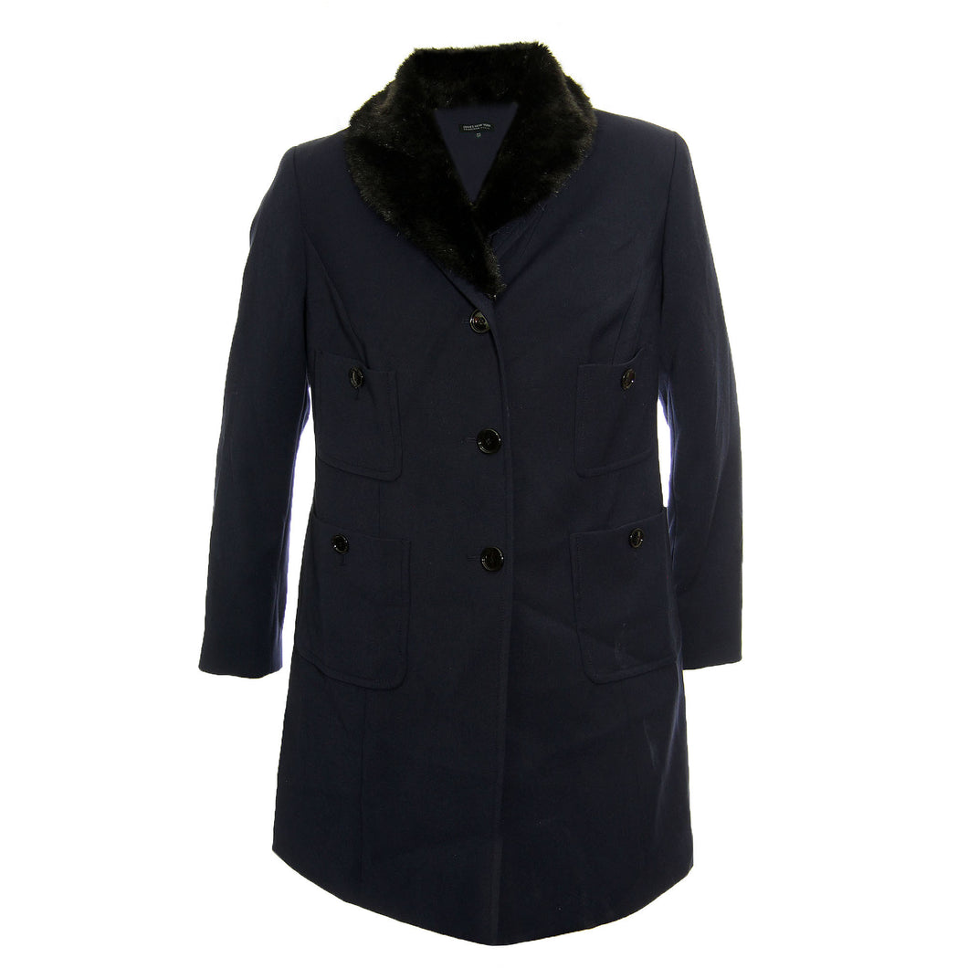 Jones New York Blue Long Sleeve Faux Fur Collar Jacket Coat