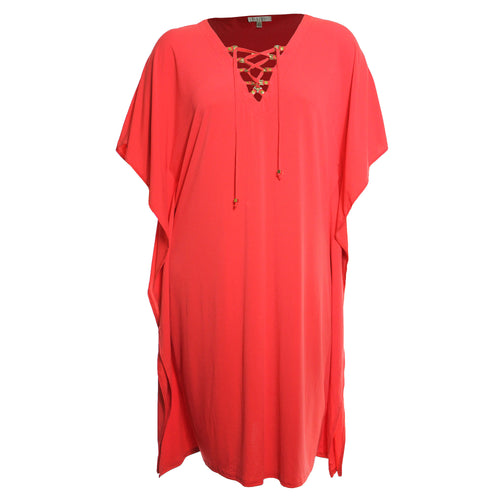 Spense Orange Butterfly Sleeve Lace Up Caftan Style Dress