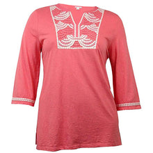 Charter Club Pink 3/4 Sleeve Embroidered & Beaded Knit Top Plus Size