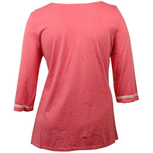 Charter Club Pink 3/4 Sleeve Embroidered & Beaded Knit Top Plus Size
