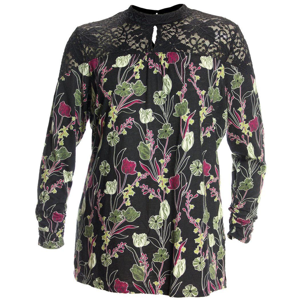 Style & Co Multi Color Floral Lace Trim Shirt Plus Size