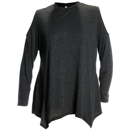 Style & Co Black Sparkle Cold Shoulder Asymmetric Hem Top