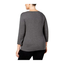 Karen Scott Gray 3/4 Sleeve Twist Front Scoop Neck Shirt Plus Size