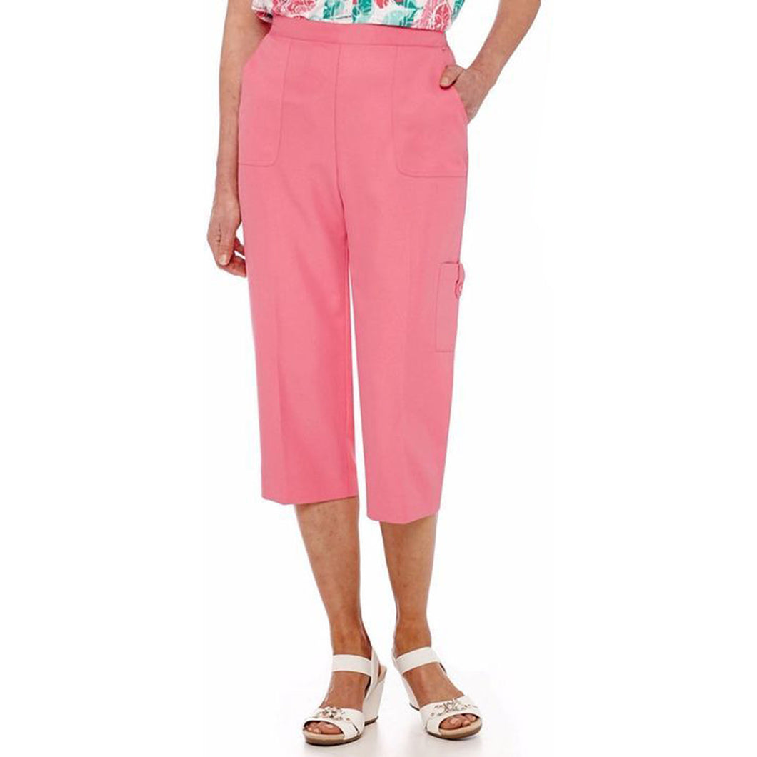 Alfred Dunner Pink or Green Pull on Flat Front Capri Pants Plus Size