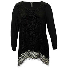 Style & Co Black Long Ruched Sleeve Velvet Burnout Fuzzy Hem Shirt Plus Size