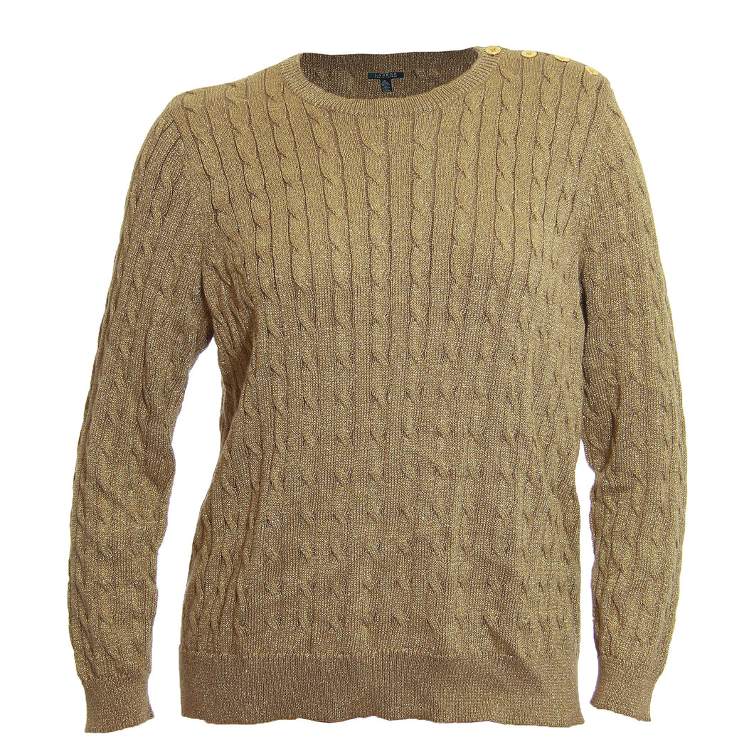 Ralph Lauren Gold Shimmer Long Sleeve Button Detail Pull Over Sweater
