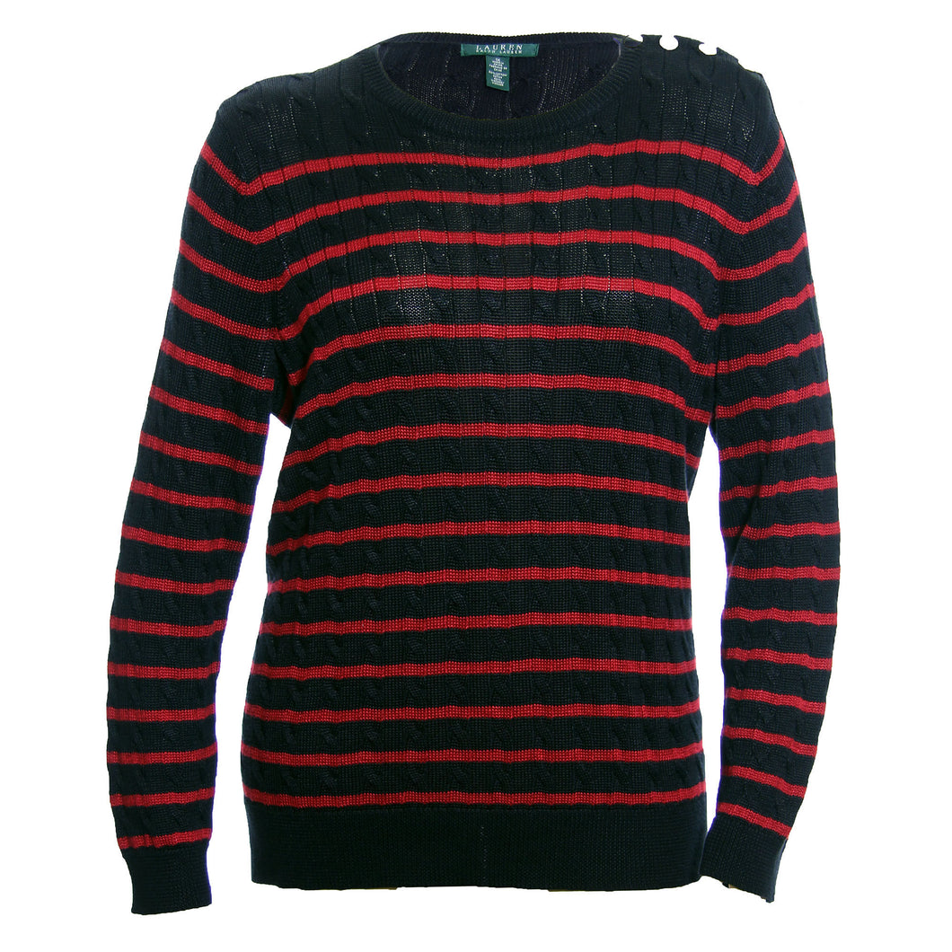 Ralph Lauren Black & Red Striped Long Sleeve Button Detail Sweater