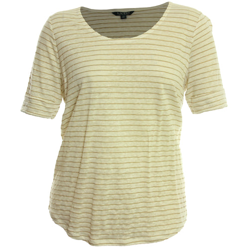Ralph Lauren Striped Elbow Sleeve Linen Blend Knit Top