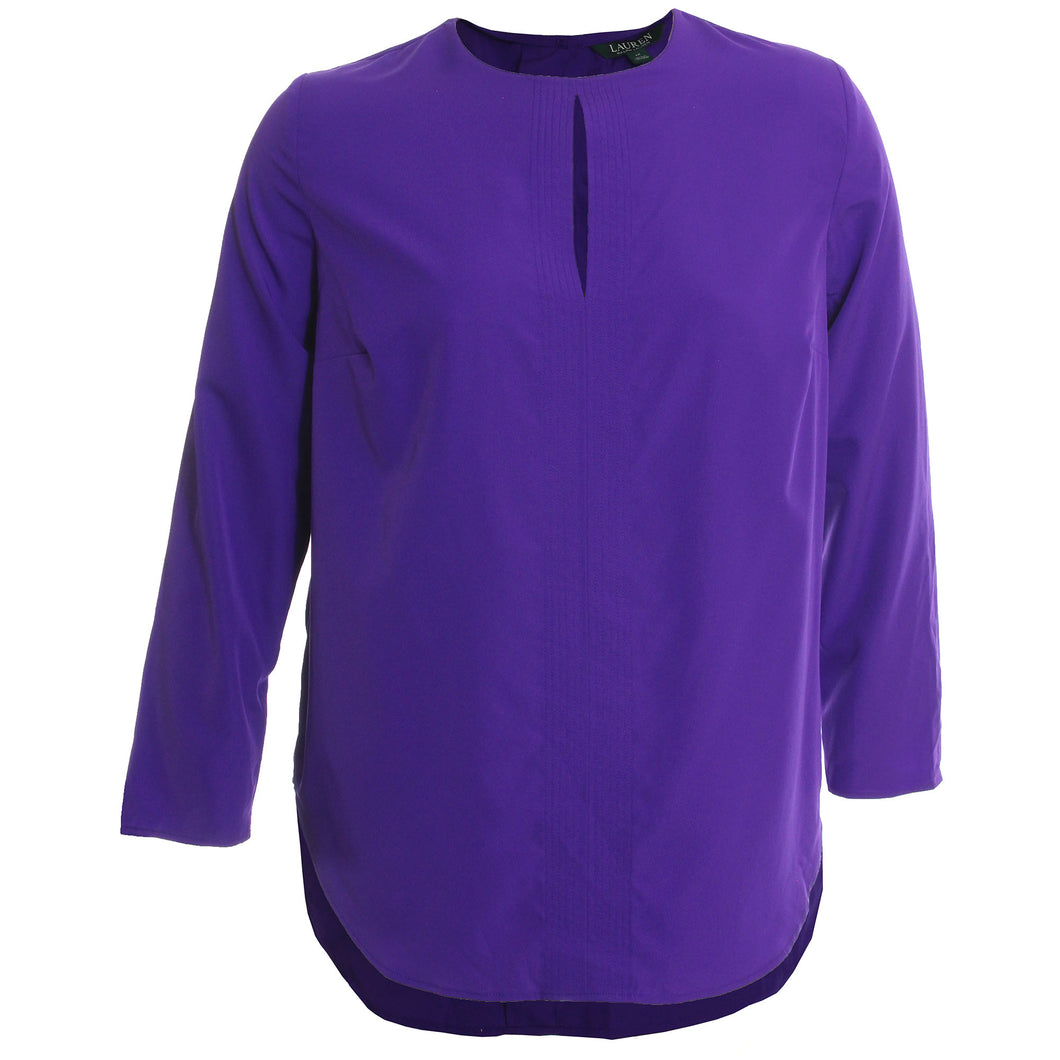 Ralph Lauren Purple Long Sleeve Keyhole Seamed High-Low Hem Blouse