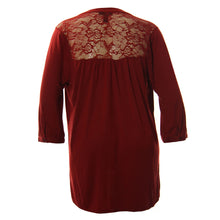 Style & Co Brick Red 3/4 Sleeve Lace Inset Shirt