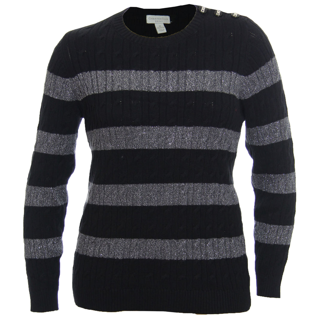 Charter Club Multi Color Striped Long Sleeve Button Detail Sweater