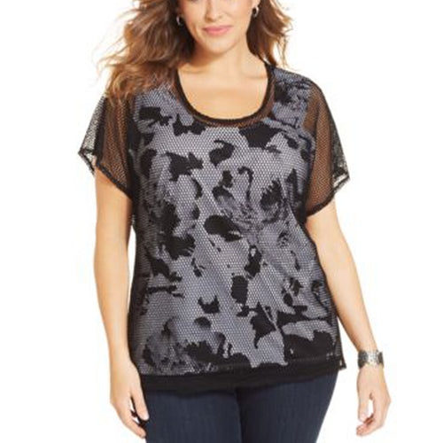 Style & Co Floral Tank w/ Mesh Overlay Shirt Plus Size