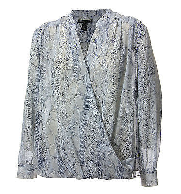 INC Multi Color Snake Print Long Sleeve Cross Front Blouse