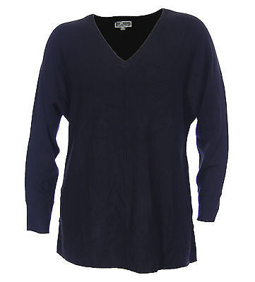 JM Collection Black Long Sleeve V-Neck Pull Over Seamed Sweater
