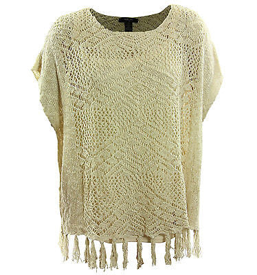 Style & Co Ivory Short Sleeve Open Knit Fringed Sweater