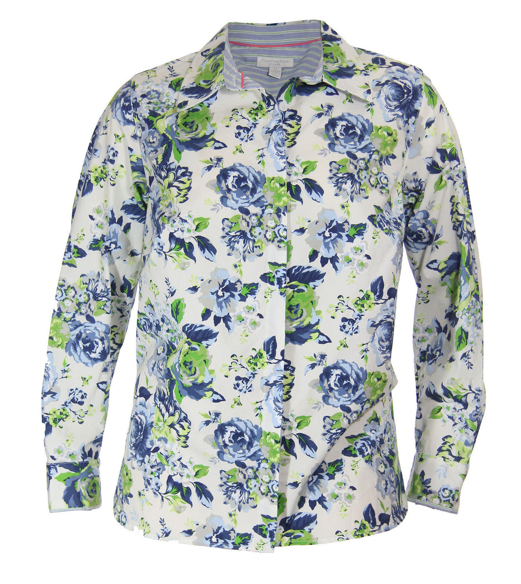 Charter Club Multi Color Floral Print Long Sleeve Button Down Shirt
