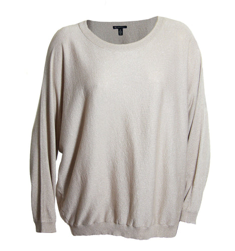 INC Beige / Gold Lurex Shimmer Long Sleeve Scoop Neck Knit Top
