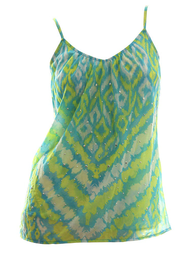 INC Multi Color Ikat Print Spaghetti Strap Studded Top