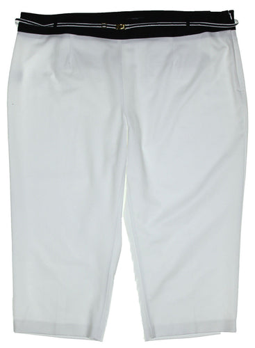 Style & Co White Contrast Waist Belted Side Zip Capri Pants