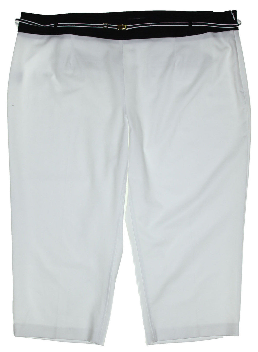 Style & Co White Contrast Waist Belted Side Zip Capri Pants