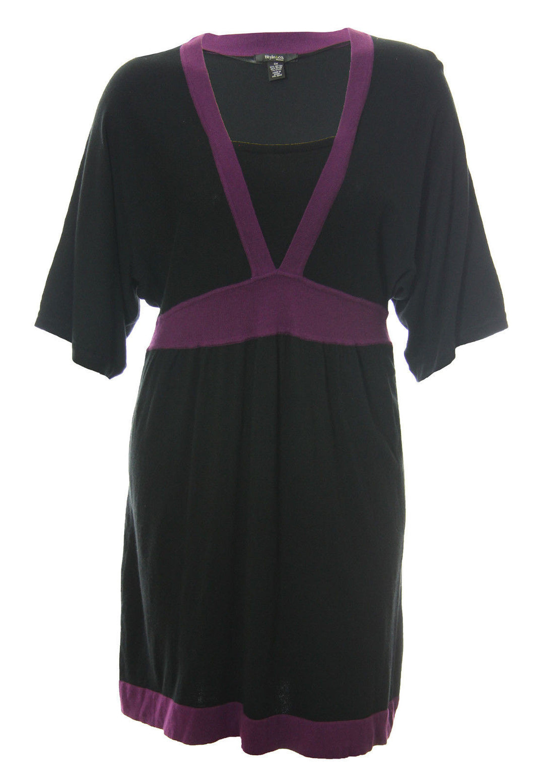 Style & Co Black & Purple Color Block 3/4 Sleeve Dress