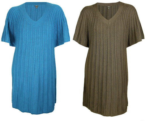 Style & Co Blue or Brown Butterfly Sleeve Cable Knit Sweater Dress