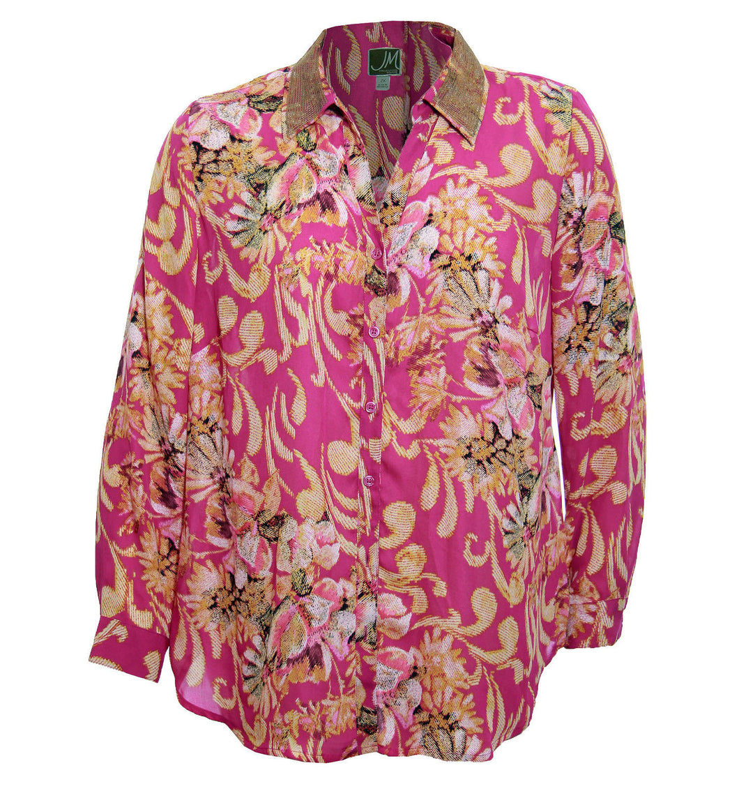 JM Collection Multi Color Floral Long Sleeve Button Down Shirt