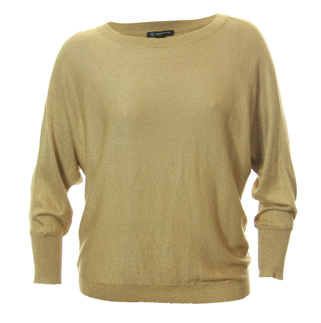 INC Gold Shimmer Long Dolman Sleeve Pull Over Sweater