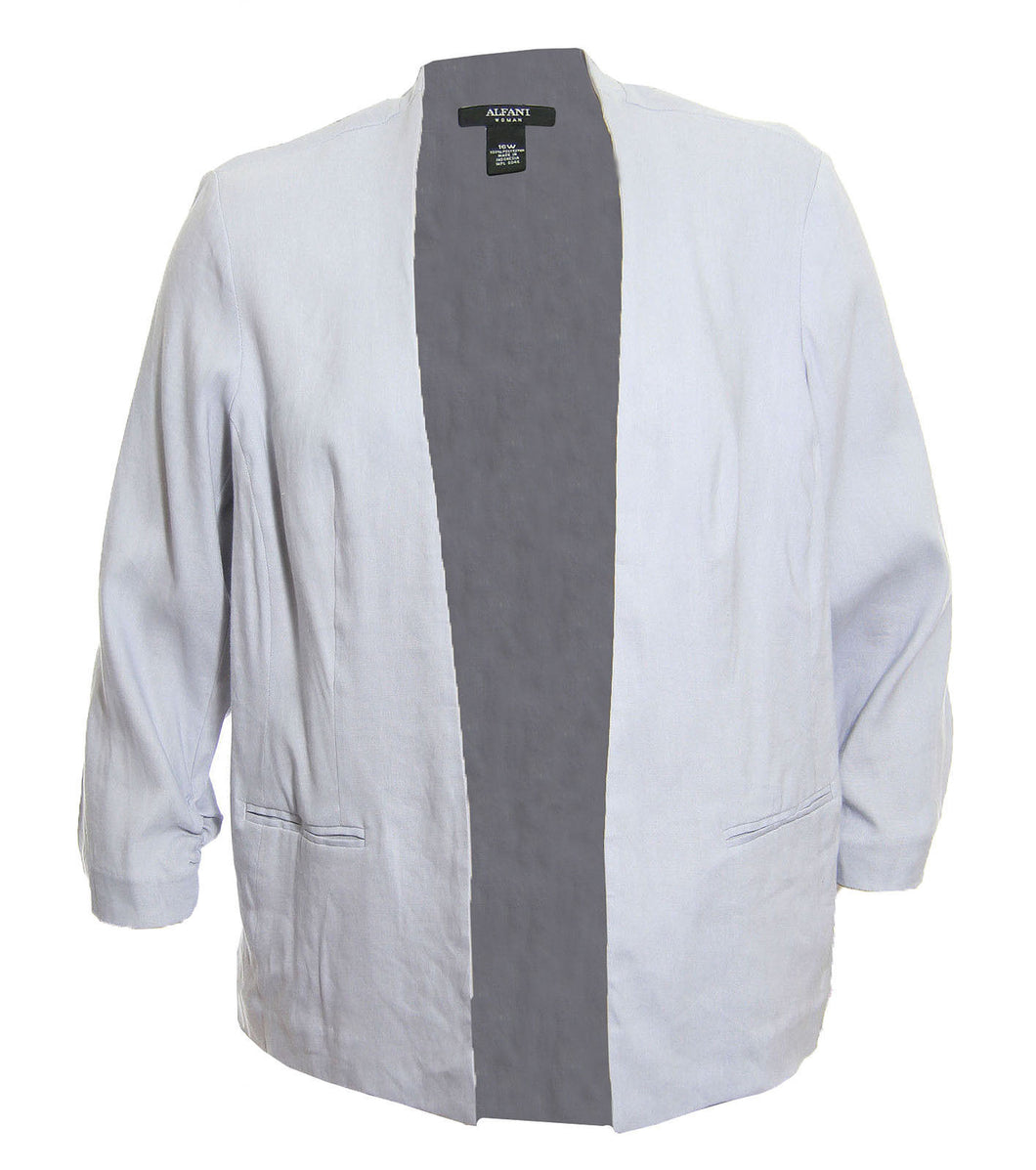 Alfani Light Gray 3/4 Ruched Sleeve Open Front Linen Jacket