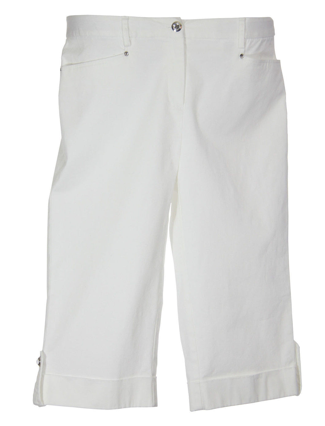 JM Collection White Comfort Waistband Embellished Skimmer Pants