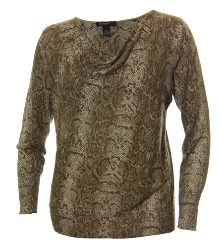 INC Multi Color Snake Print Long Sleeve Drape Neck Knit Top