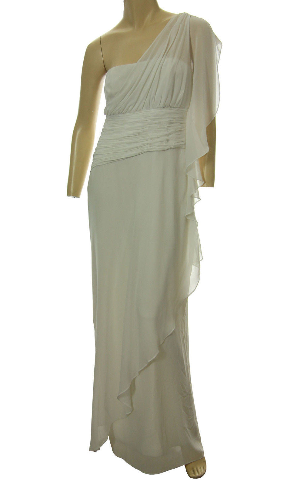 Ralph Lauren White One Shoulder Gathered Full Length Formal Gown Dress