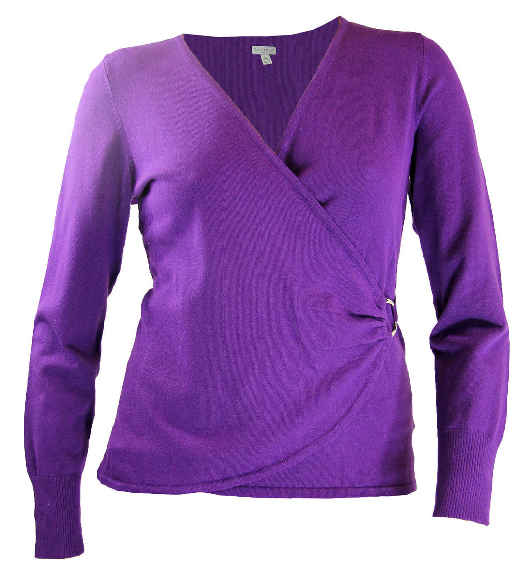 Charter Club Purple Long Sleeve Cross Front Hardware Sweater