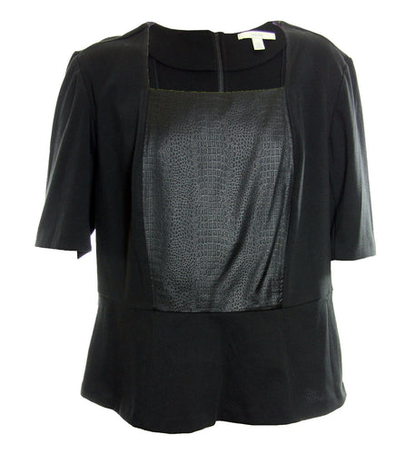 Sejour Black Snake Print Short Sleeve Peplum Knit Top