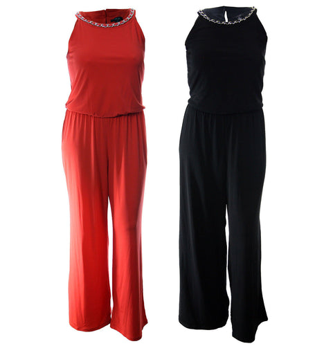 Style & Co Orange or Black Sleeveless Chain Trim Halter Jumpsuit Plus Size