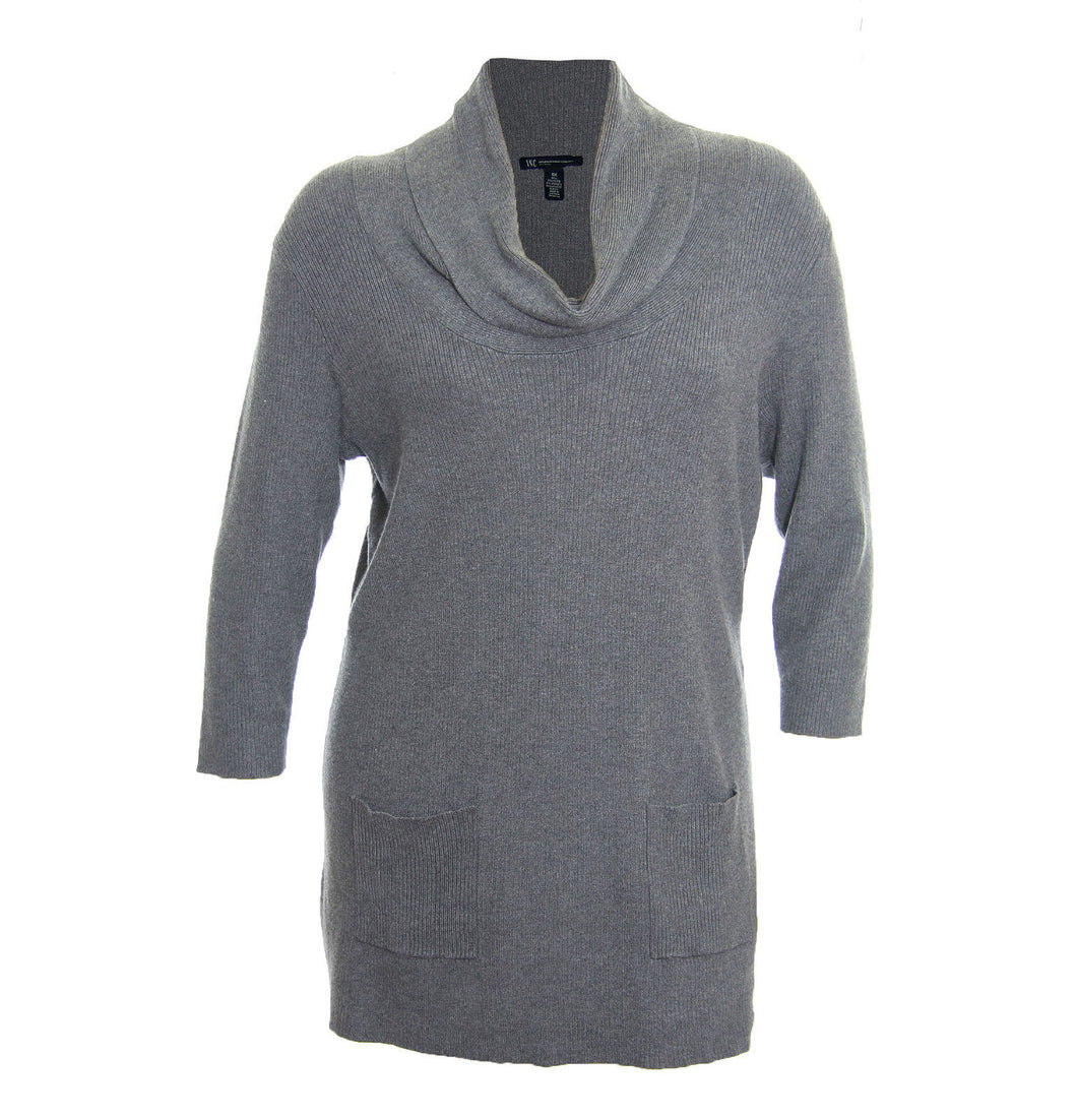 INC Gray 3/4 Sleeve Cowl Neck Textured Tunic Lightweight Sweater