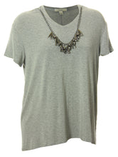 Sejour Gray Short Sleeve Necklace Embellished Knit Top Shirt